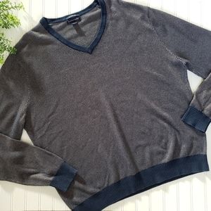 Lands End Sweater 100% Supima Cotton V Neck Sweater Navy Blue XL Career Wear